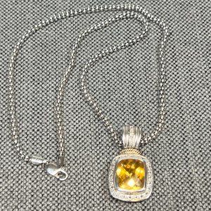 Sadye L Vassil SLV 14K Gold Sterling Silver Diamond & Citrine Pendant 18" Chain